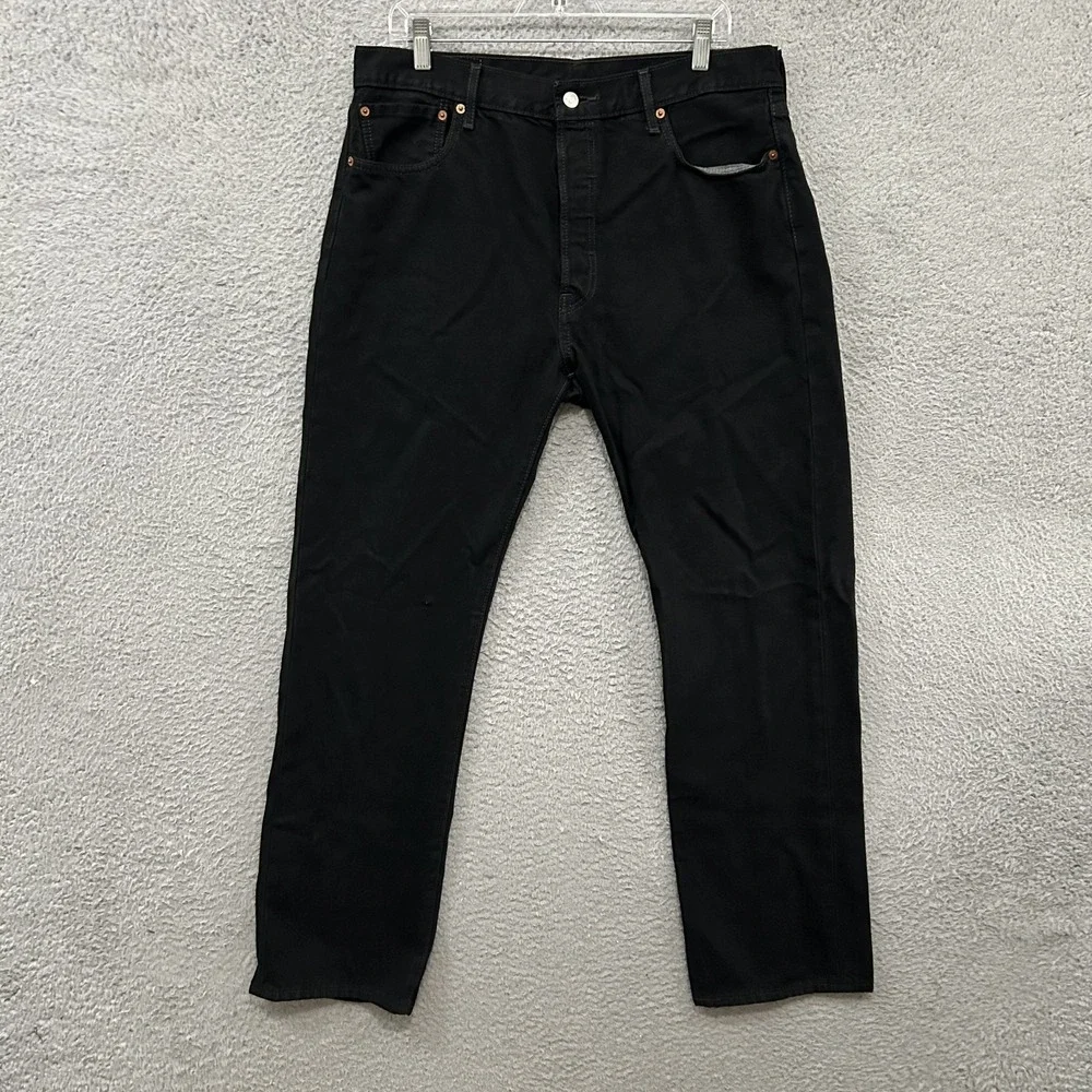 Levis Jeans Mens 36x32 Black Denim 501 Straight Leg Button Fly Dark‎ Wash Work